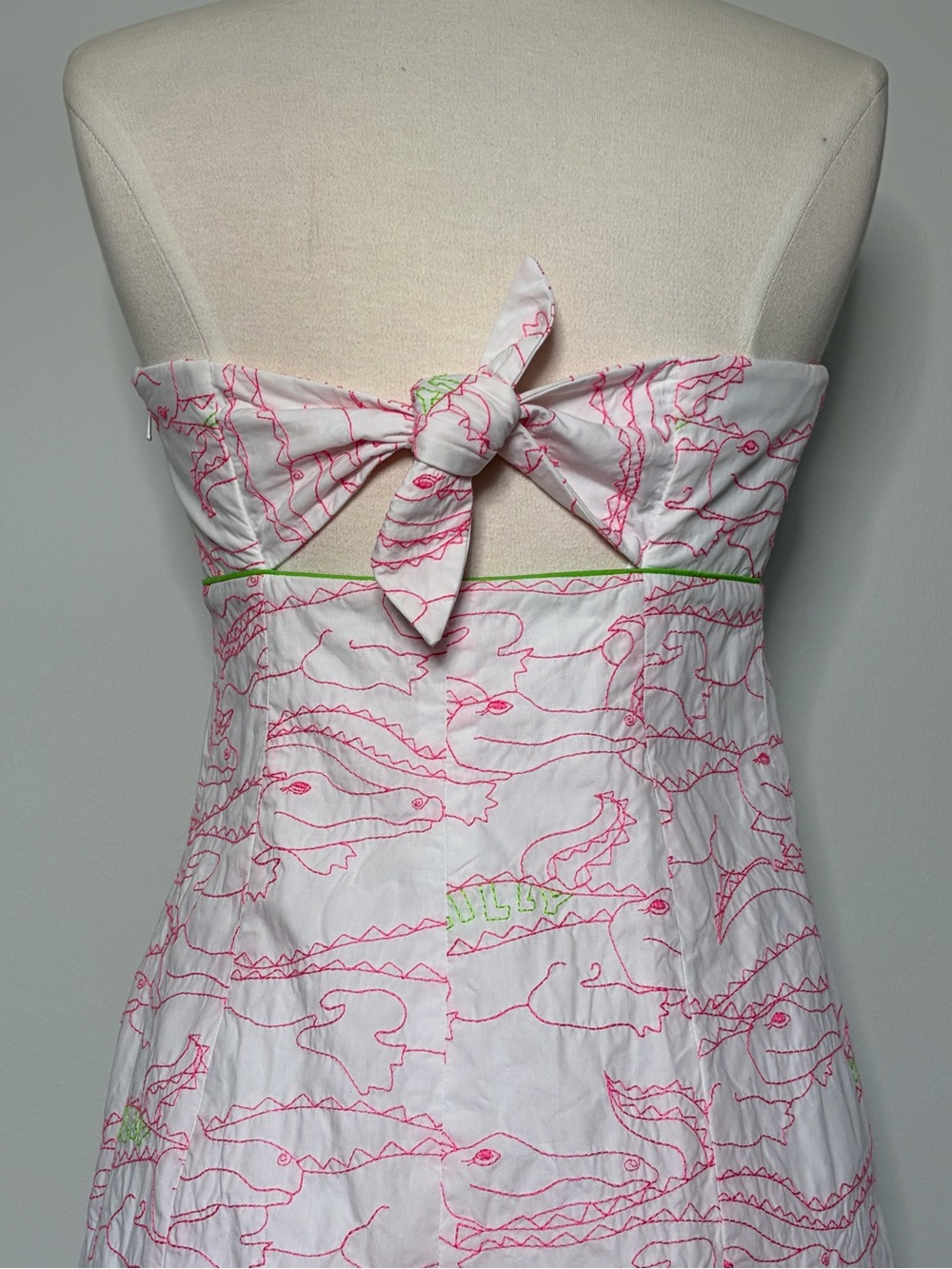 Lilly Pulitzer Franco Alligator Growl Embroidered Strapless Dress, size 6 - Picture 6 of 10